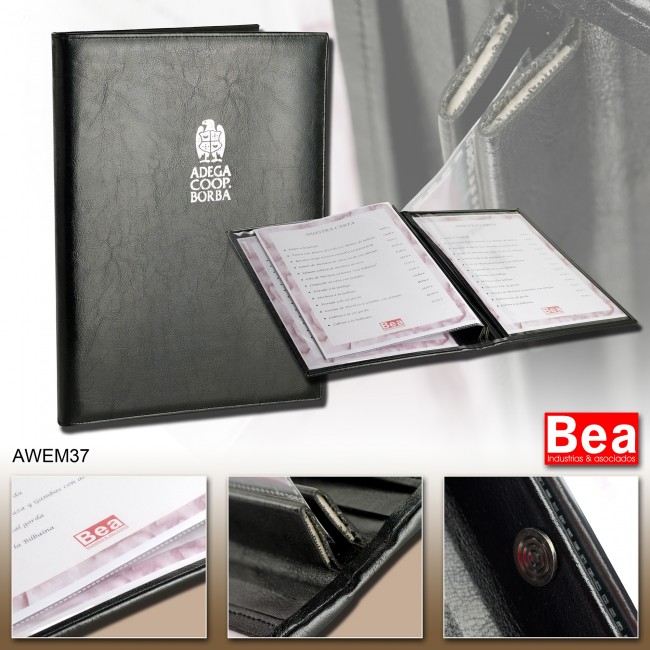 Portamenu para restaurante personalizado AWEM 37, Ej. Grabado, plateado en termo Borba.